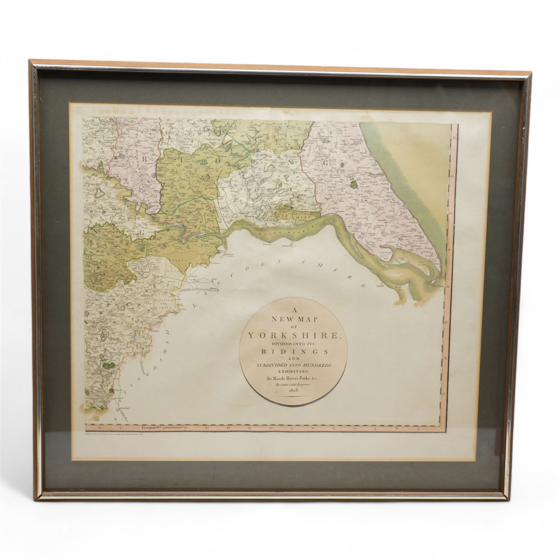 John Cary (British 1754-1835): 'A New Map of Yorkshire - Divided into its Ridings and Subdivided into its Hundreds, set three 19th century engraved maps with hand-colouring pub. 1808, 52cm x 62cm (3)