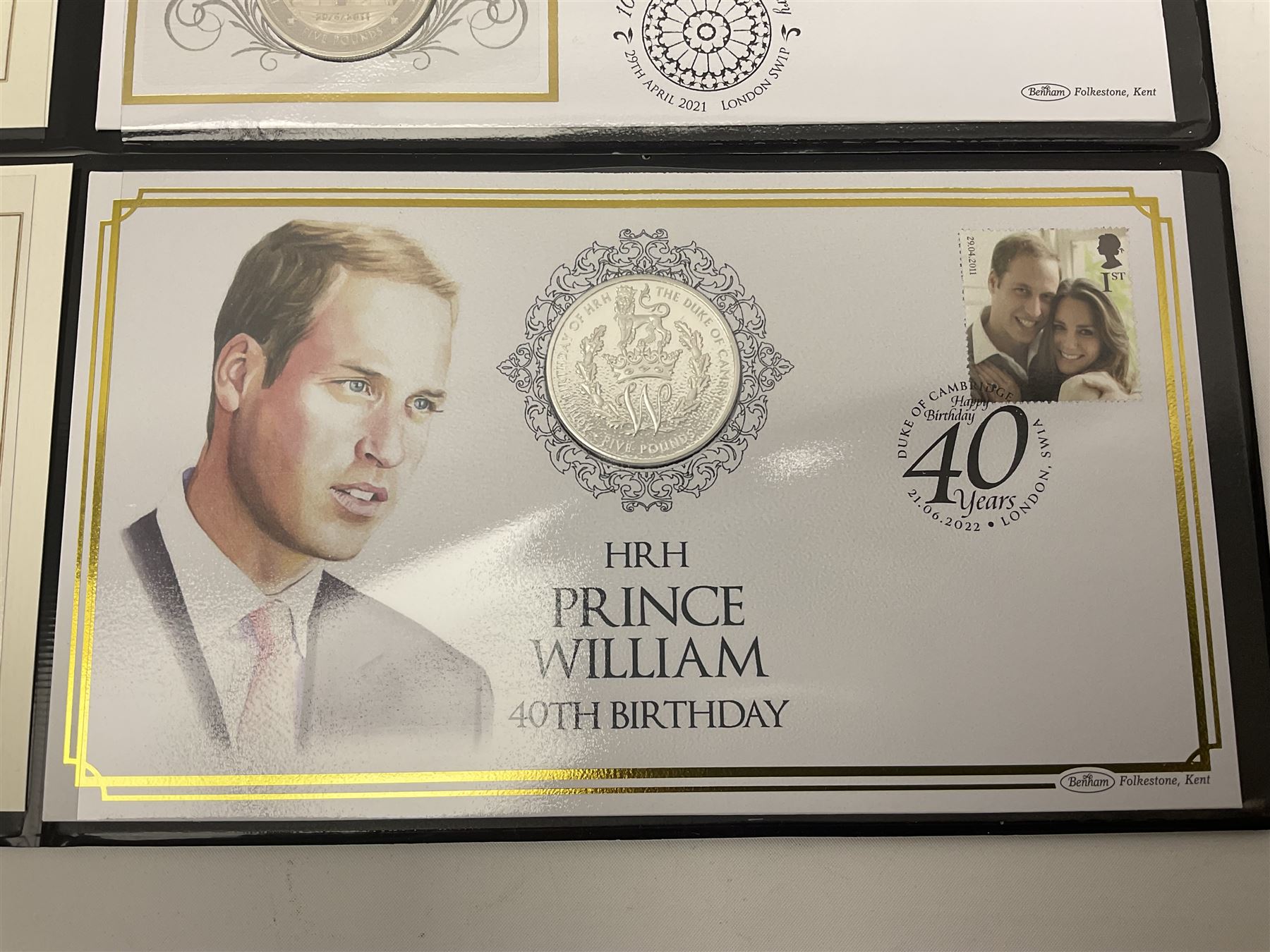 Three Queen Elizabeth II Tristan da Cunha silver proof coin covers, comprising 2021 'Royal Wedding Anniversary', 2022 'Queen Elizabeth II's Memorial Laurel' and 2022 'His Royal Highness Prince William The Duke of Cambridge', all in Harrington and Byrne folders