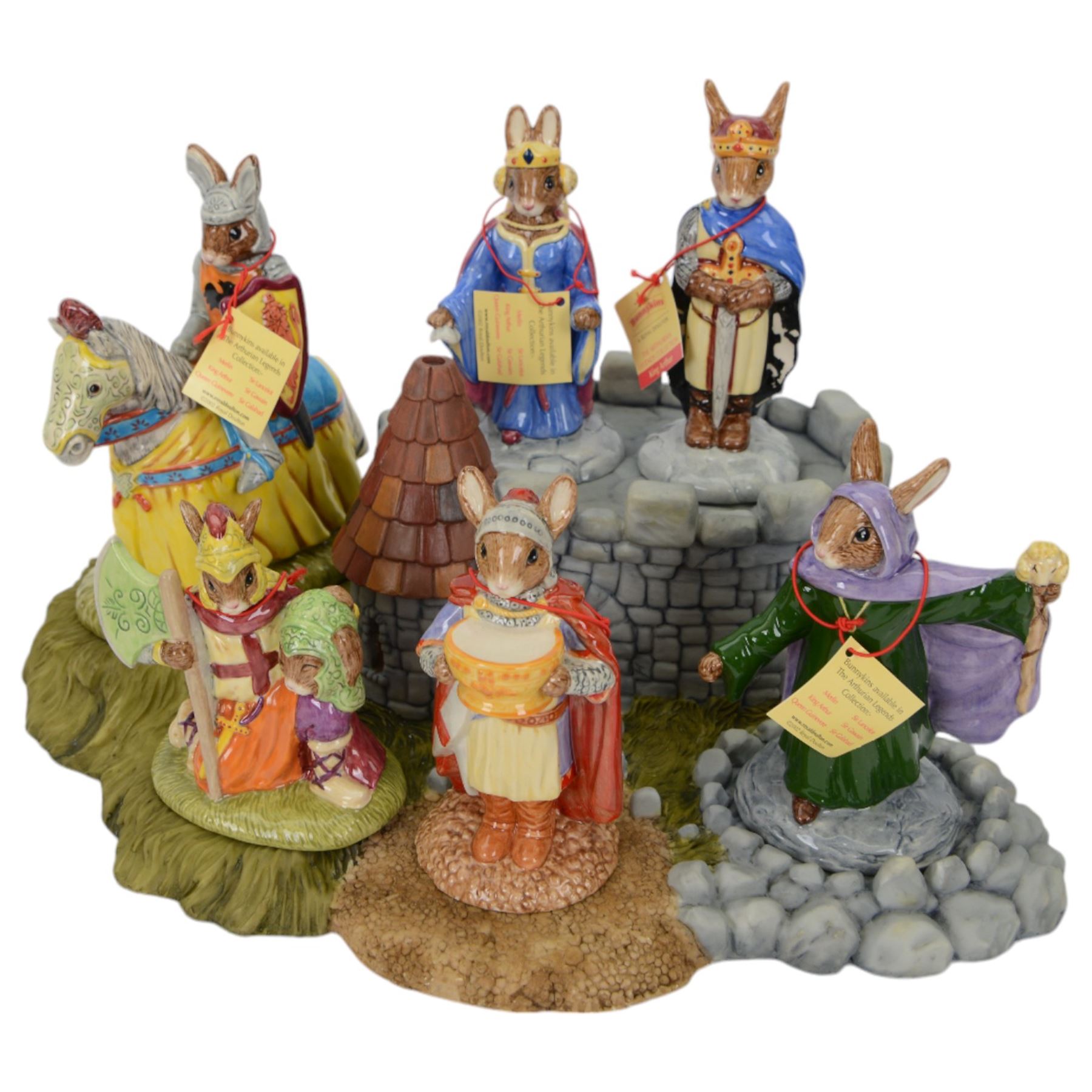 Royal Doulton Bunnykins, comprising of three complete sets;  The Arthurian Legend Set, with display plinth, Sir Gawain, Queen Guinevere, Sir Galahad, Merlin, King Arthur, Sir Galahad; Tudor set with display plinth, Henry VIII, Anne Boleyn, Jane Seymour, Catherine of Aragon, Catherine Parr, Anne Of Cleaves and Catherine Howard; The Occasions Collection: with display plinth, Christmas Morning, Wedding Day, Love Heart, Easter Treat, Birthday Girl, Congratulations, Graduation Day and Easter Parade, all with original boxes