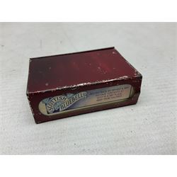 Victorian leather cigar protector with metal match striking plate on the end and internal spring to hold the cigars in place; expands for differing lengths of cigar, minimum L12.5cm; another similar leather cigar case marked Middlemore's Patent with attached vesta case and striker; three Bryant & Mays tin-late matchbox holders including 1935 Jubilee; and small box of matches (6)