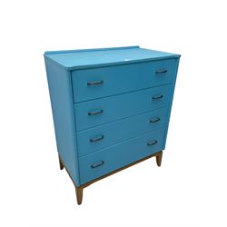 Lebus Link - mid-20th century blue finish teak chest, fitted with four graduating drawers