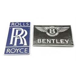  Modern Bentley and Rolls Royce cast metal signs 30cm x 17cm & 29cm x 18cm (2)  