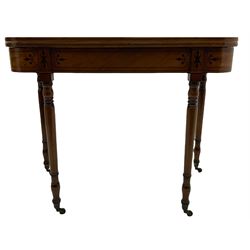 Early 19th century inlaid mahogany D-shaped tea table, fold-over top