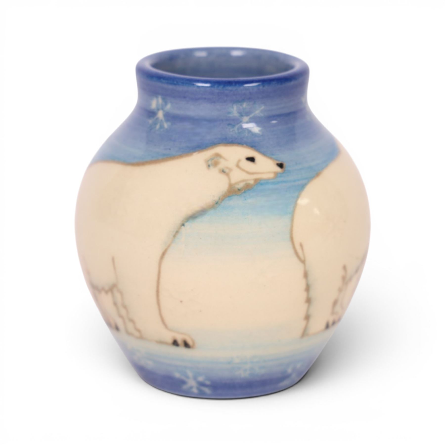 Dennis China Works miniature vase, decorated with polar bears, H9cm