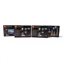 Four Lego Architecture sets, comprising New York City no. 21028, Sydney Opera House no. 21012 and two Sydney sets no. 21032, all boxed, three sealed