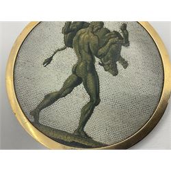 19th Century Italian micro mosaic plaque depicting Heracles capturing the Cretan bull, D7cm