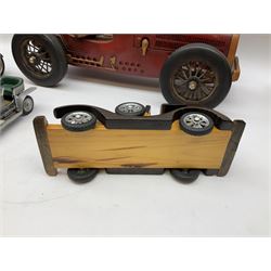 Four Franklin Mint Precision Models, one with hardwood body; large reproduction model of a vintage racing car L52cm; and four other modern metal/wooden models of vintage cars; all unboxed (9)