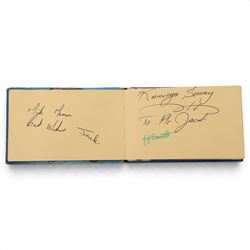 1980s boxing autograph book and photograph album, the album containing a collection of black and white photographs, mostly of British lightweight champion George Feeney, the photograph album with thirty-two signatures including Ray 