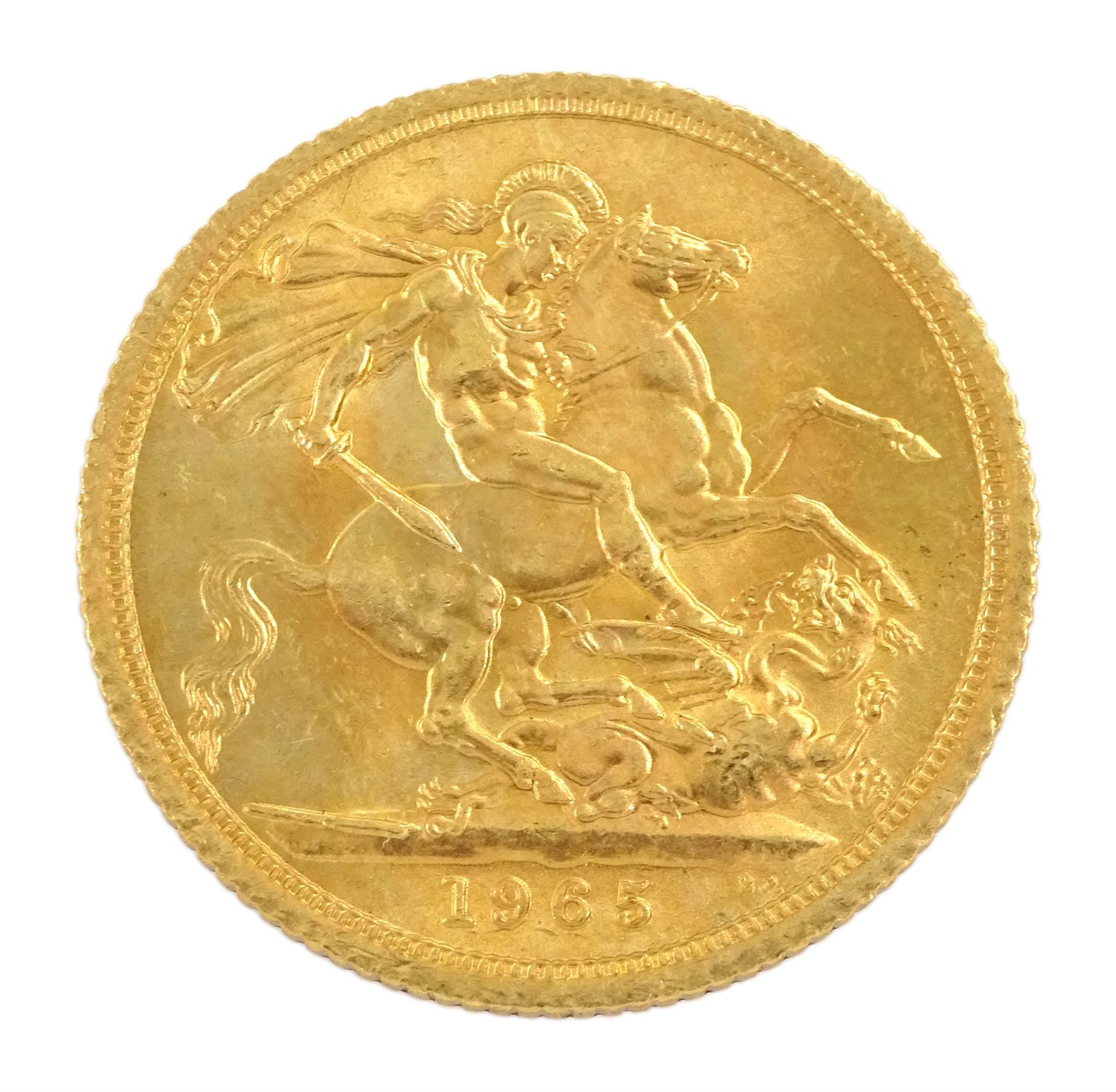 Queen Elizabeth II 1965 gold full sovereign coin 