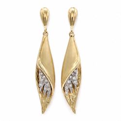Pair of 14ct yellow and white gold cubic zirconia abstract design pendant stud earrings, stamped 585