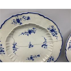 Three late 18th century Caughley moulded plates decorated in the Chantilly Sprigs pattern with flowers and floral festoons in blue, circa 1785-1795, each impressed beneath Salopian, D23cm

Cf. Geoffrey A Godden Caughley & Worcester Porcelain 1775-1800, fig 116 and fig 52 for comparable examples. Godden notes that this particular shape is rare. 