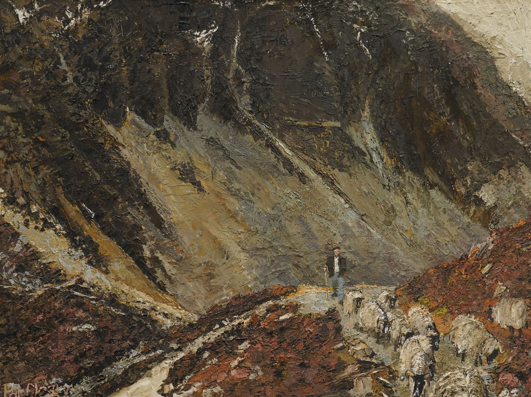 Pat (Patrick) Cleary (British 20th century): Herding Swaledale Sheep in the Lake District, oil on board signed 60cm x 79cm