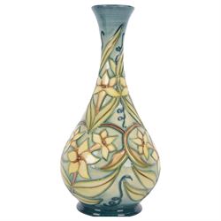 Moorcroft vase in Carousel Jasmine pattern, of baluster form with elongated neck, with printed mark beneath, in original box, H23cm