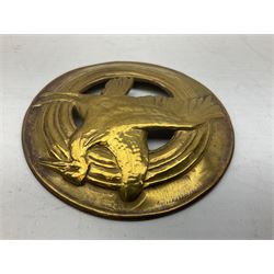 Henry George Murphy (1884-1939), Arts & Crafts gilt panel, of circular form decorated with a crane in flight, D9cm