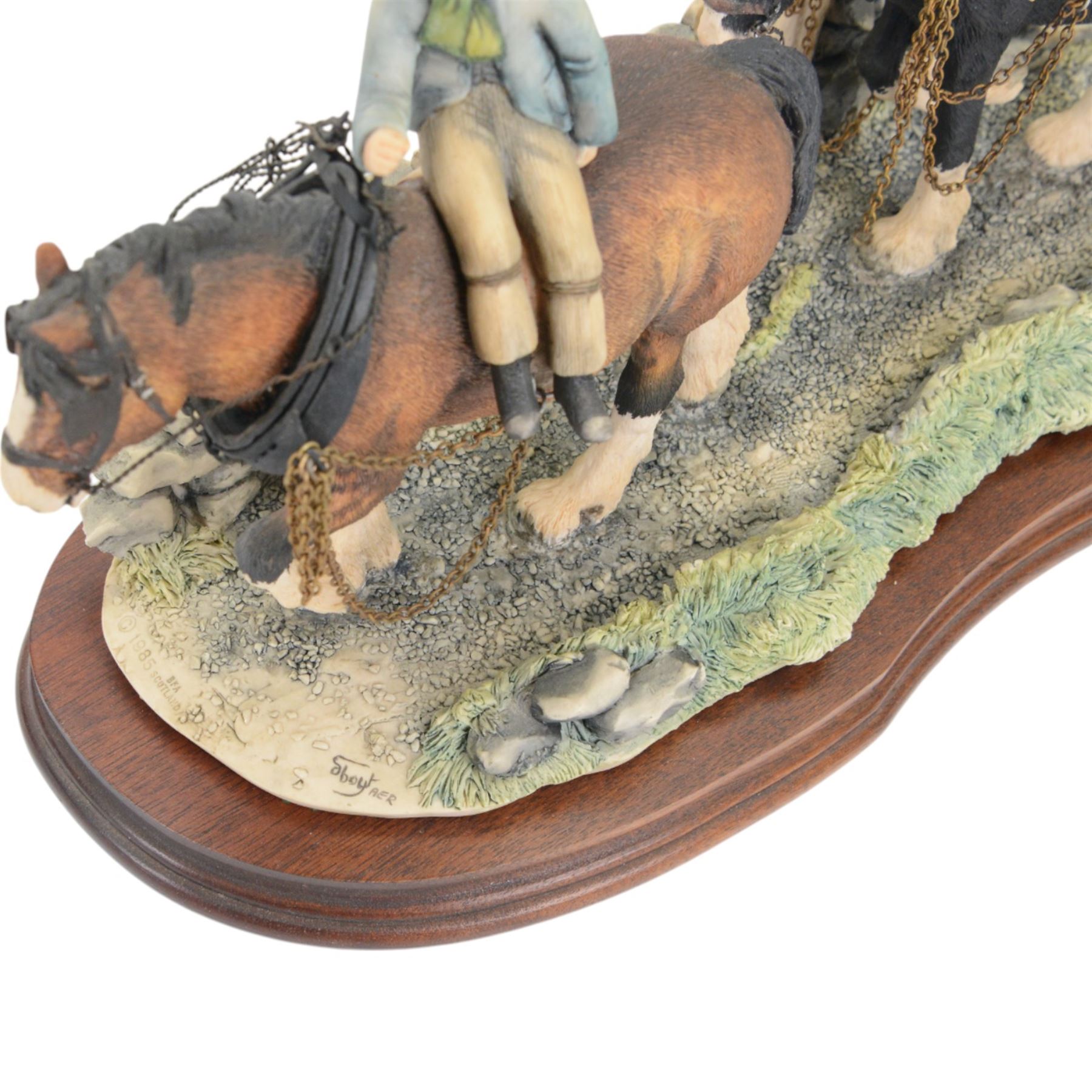 Two Border Fine Arts figure groups, comprising Coming Home, no JH9A by Judy Boyt and Supplementary Feeding, no JH57, both on wooden bases