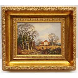 Vincent Selby (British 1919-2004): Figure and Dog on a Country Path, oil on panel signed 14cm x 19cm