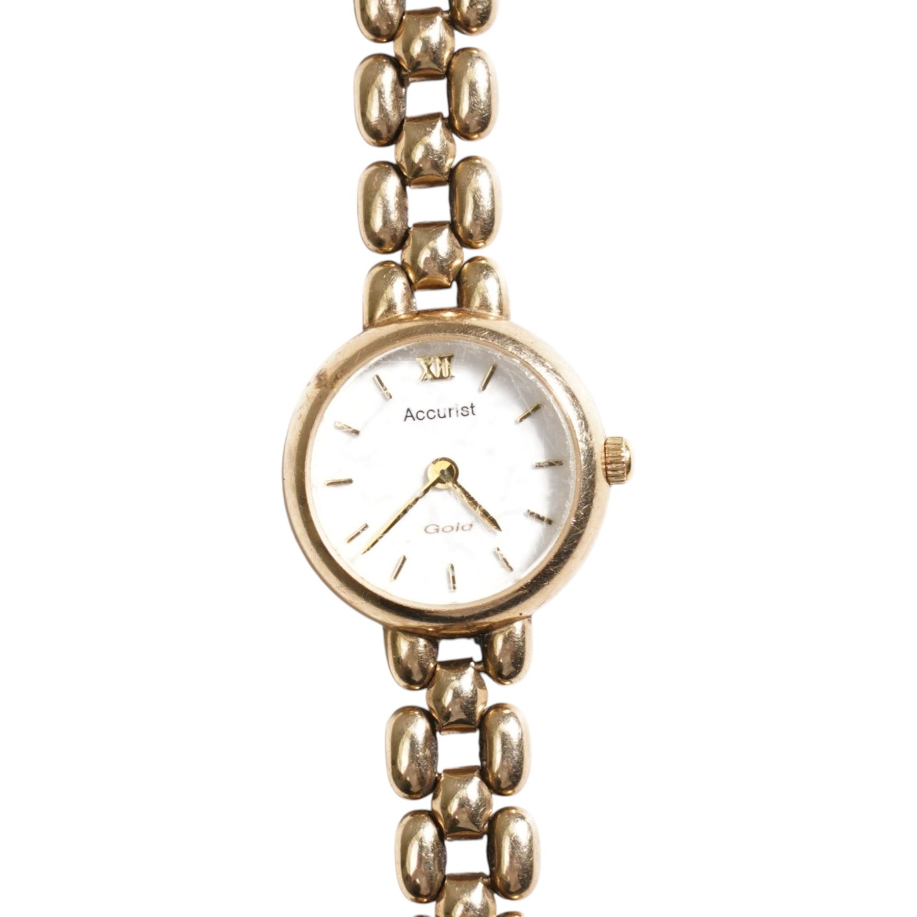 Accurist ladies 9ct gold quartz wristwatch, on integral 9ct gold bracelet, hallmarked