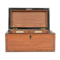 Satinwood correspondence box, the interior divided into two sections with bone inlaid plaques marked answered and unanswered, H13cm, D14cm 