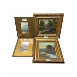 Pair of oils on board of river landscapes with pair of gouaches of Welsh Mountain scenes (4)