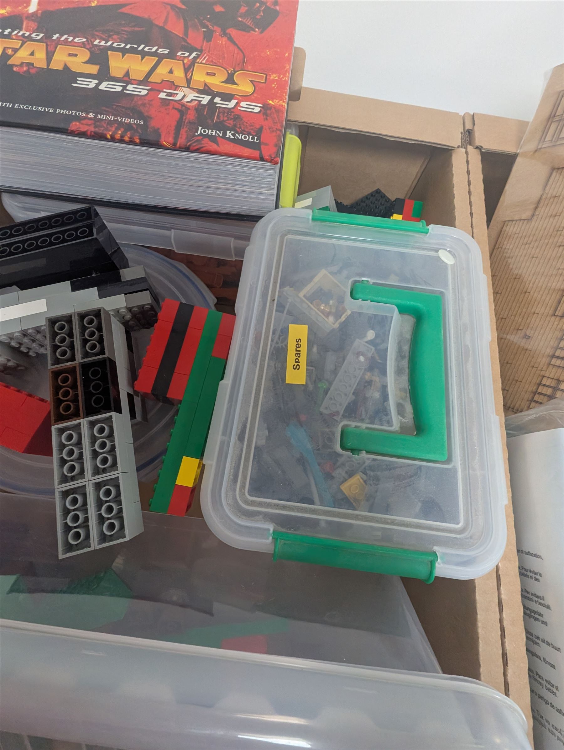 Collection of modelling equipment, kits, accessories, loose lego, including Games Workshop Warhammer 40000, military figures, etc, in four boxes, 