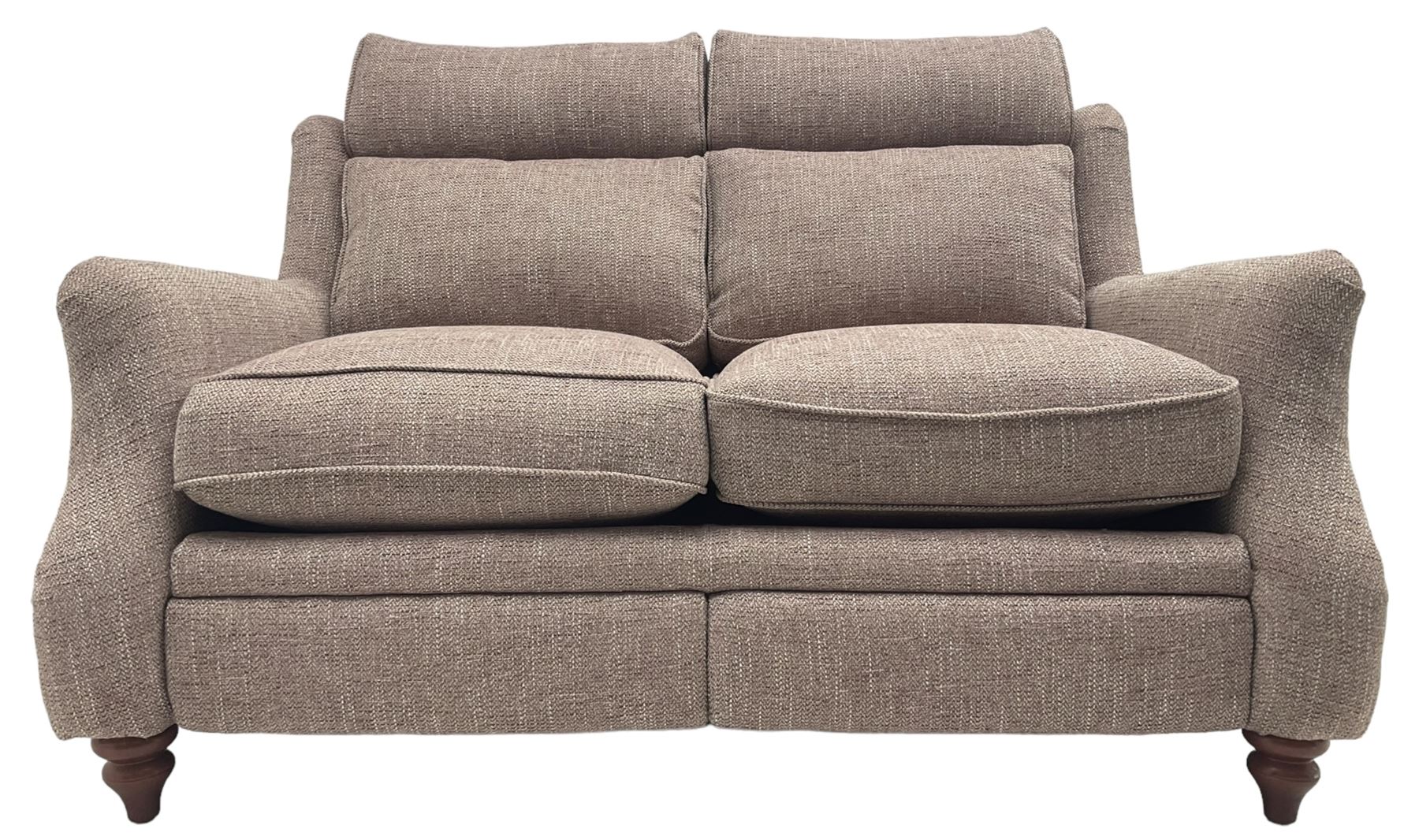 Parker knoll -  'Newbury' two-seat sofa (W148xm, H103cm, D100cm); and matching armchair with electric rising footrest (W85cm); upholstered in lavender fabric 