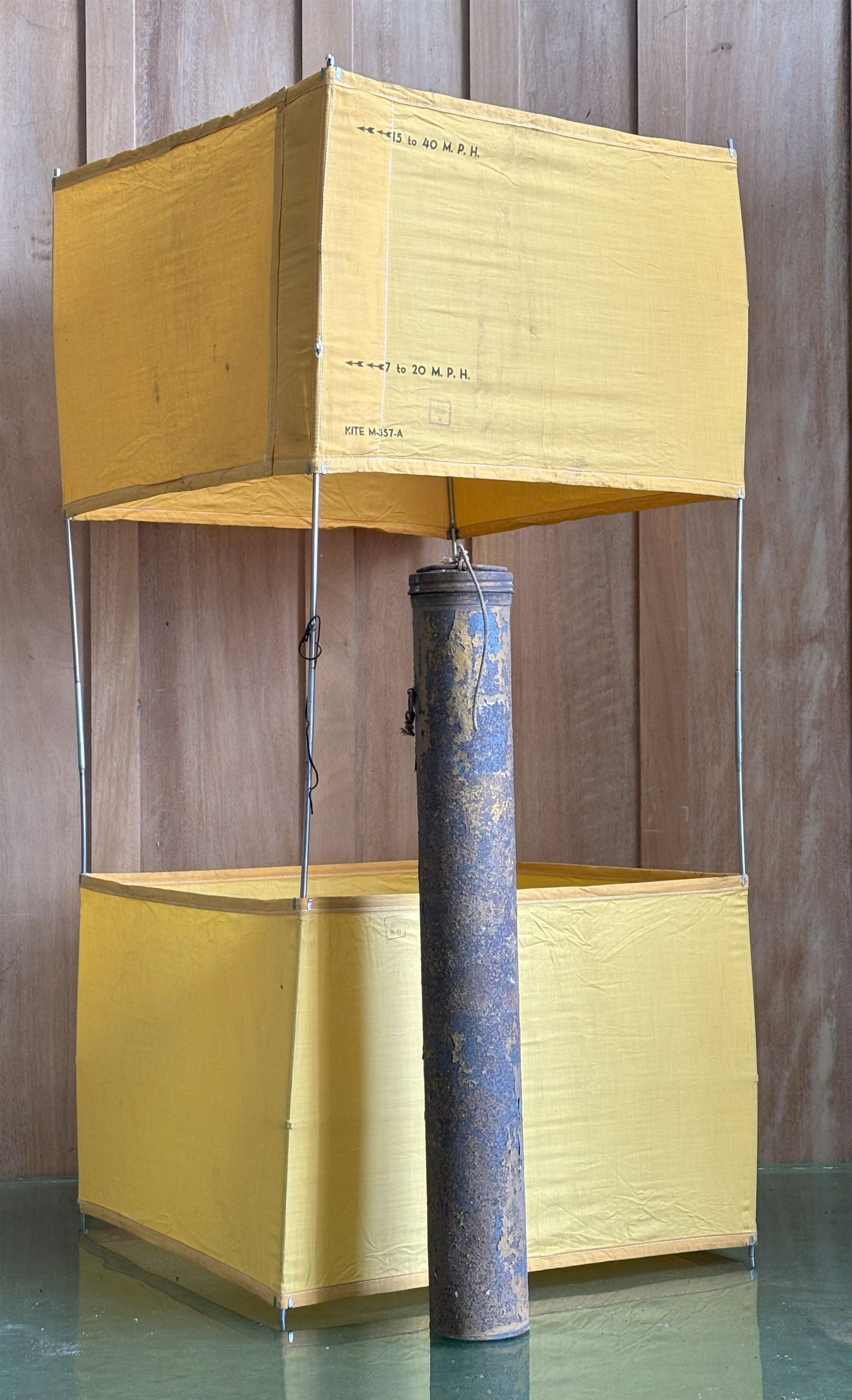 US military WWII Gibson girl antennae dingy kite, in original carrying tube. H93cm - COLLECTION BY APPOINTMENT FROM: The White House, Thirsk Road, Easingwold, York, YO61 3NF - CALL 01723 507111 TO ARRANGE