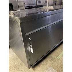Stainless steel Bain Marie warming serving cabinet, sliding cupboards, with stand, 3 phase- LOT SUBJECT TO VAT ON THE HAMMER PRICE - To be collected by appointment from The Ambassador Hotel, 36-38 Esplanade, Scarborough YO11 2AY. ALL GOODS MUST BE REMOVED BY WEDNESDAY 15TH JUNE.
