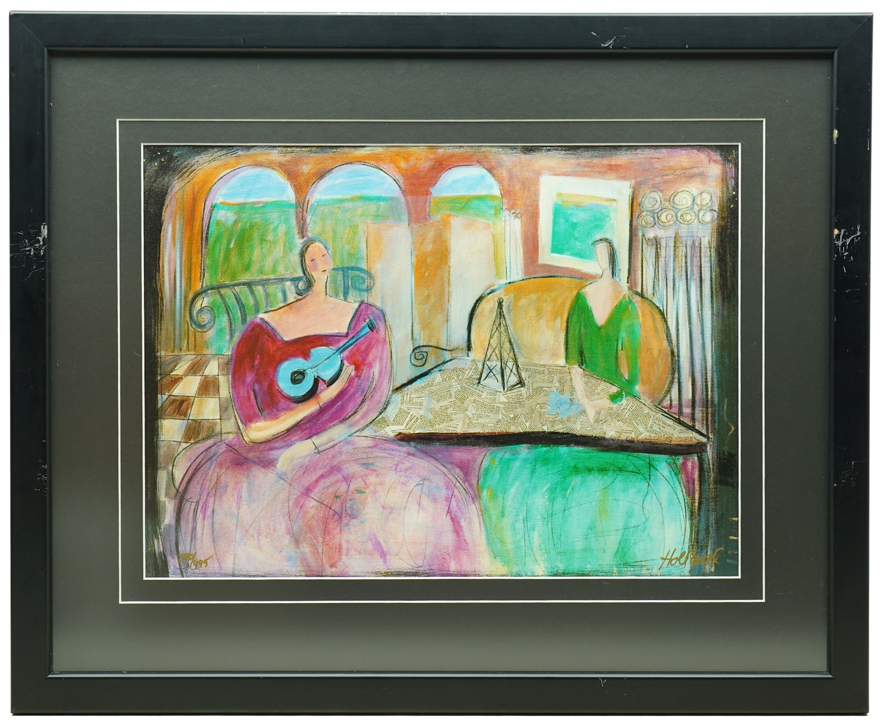 Jacqueline Holland Berkley (British 20th century): 'A Blue Violin For Sisters', limited edition print signed and numbered 390/495, 37cm x 51cm 