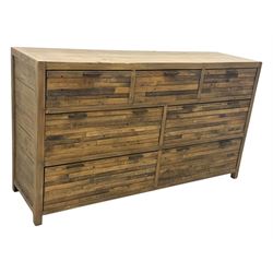 Barker & Stonehouse - contemporary 'Charlie' reclaimed wood chest, rectangular plank top over three short and four long drawers, raised on square supports