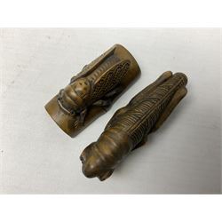 Six netsuke, modelled as a lizard, cricket, frog, bird on a flower, turtle and insect