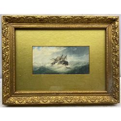 English School (19th century): Ship Floundering in High Seas, watercolour unsigned 9cm x 18cm