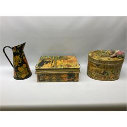 Modern Decoupage hat box with guilt detail together with a decoupage jug and box, hatbox H24cm