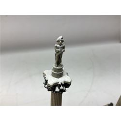 Five Lilliput Lane models from the 'Britain's Heritage' collection, comprising The Royal Albert Hall, Windsor Castle Round Tower, Eros and Nelson's Column and another snowed, all boxed