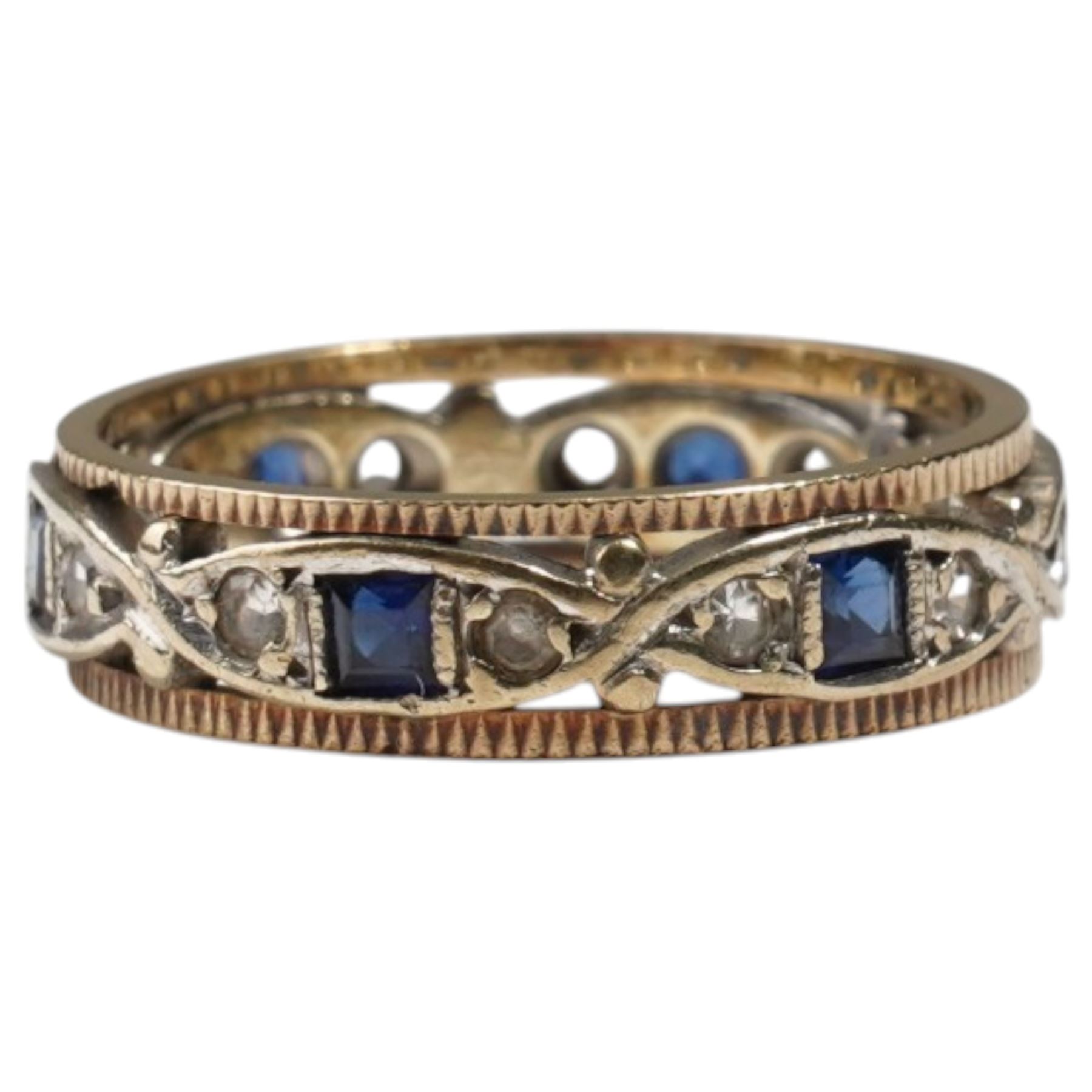 9ct gold synthetic sapphire and white spinel full eternity ring