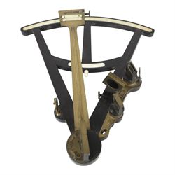 IVORY LICENCE 19th century ebony and brass octant, with inset ivory scale, unmarked, L35cm