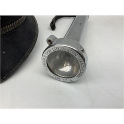 Hull City Police - Christy's London helmet with king's crown plate and an Oldham & Son Ltd Denton Manchester Type T.D.I.A. chromium cased safety torch (2)  