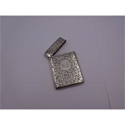 Late Victorian silver card case, of rectangular form with hinged top, engraved with monogramed cartouche within a foliate surround, hallmarked W G Keight, Birmingham 1900, 2.02 ozt (63 grams)