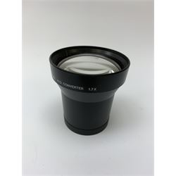 Vintage cameras lenses and accessories including Olympus 'OM10' camera body, Olympus 'OM4' camera, 'Olympus OM-System Zuiko auto-zoom 35-70mm 1:4' lens, various other lenses, tasco binoculars etc, in one box