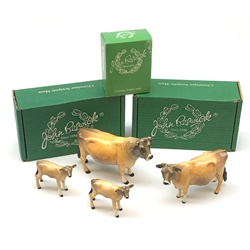 A Beswick Jersey Bull, Jersey Cow, and two Jersey Calfs, three with maker's boxes, each with printed mark beneath. 
