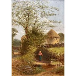 Edward C Booth (British 1821-post1893): 'Beckfoot - Denton Road Ilkley', oil on board signed and dated 1887, titled on label verso 25cm x 17cm