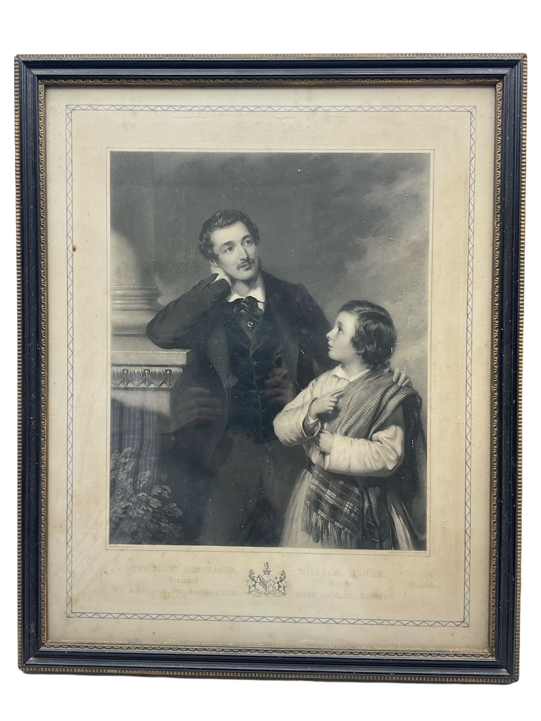 Thomas Lewis Atkinson (British 1817-1898) after Frederick Richard Say (1805-1860): 'The Right Honourable William Henry Dawnay, 6th Viscount Downe, and his son, the Honourable Hugh Richard Dawnay', 19th century mezzotint