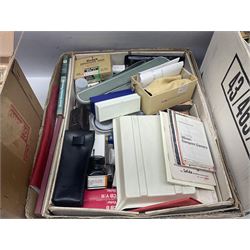 Large collection of projectors and equipment, to include Alphaxia Gnome projector, Kodak Brownie projector, slide containers, projector screen, etc, in six boxes