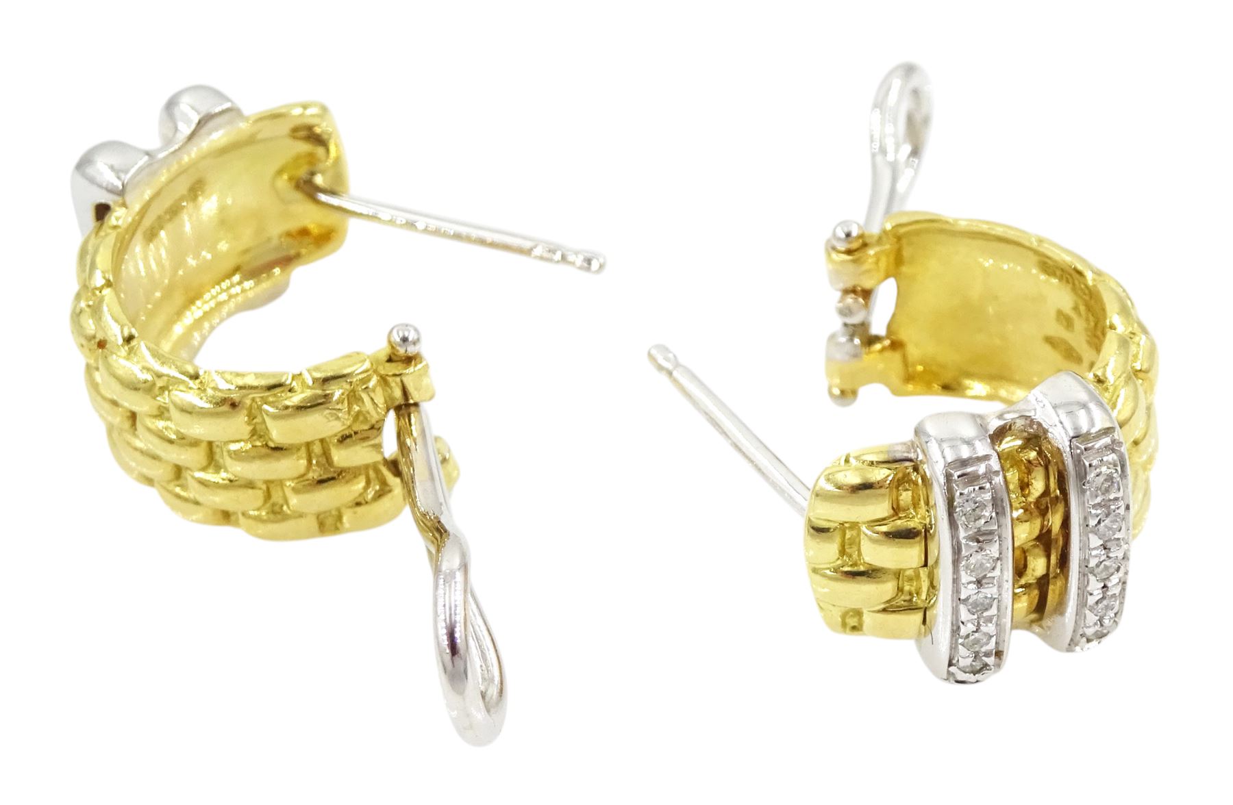 FOPE Solo pair of 18ct white and yellow gold diamond stud earrings, stamped 750, boxed