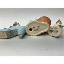 Seven Beswick Beatrix Potter figures, comprising, The old woman who lived in a shoe, Anna Maria, Samuel Whiskers, Johnny Town-Mouse, Timmy Tiptoes, Goody Tiptoes and Squirrel Nutkin, all with printed mark beneath 