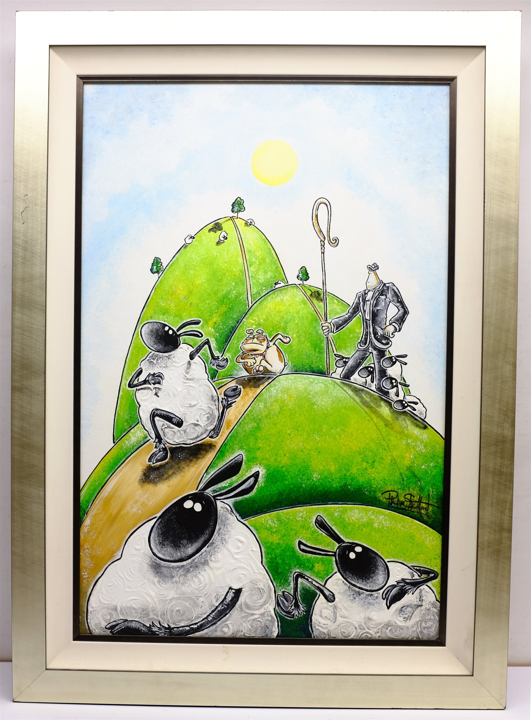 Philip Stuttard (British Contemporary): 'Bull Dog! Not Sheep Dog', oil on canvas signed, titled verso 89cm x 58cm
Provenance: special commission from the Washington Green Gallery