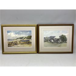 After Kenneth W Burton (British 1946-): Filey, Helmsley, Lastingham, and Grassingham, four limited edition colour prints signed; together with a Vernon Ward still life print, signed print after Baxter and four other prints max 25cm x 37cm (9)