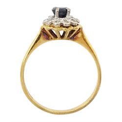 18ct gold sapphire and diamond chip cluster ring, Birmingham 1973
