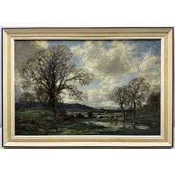 José Weiss (British 1859-1919): Cattle Grazing under Stormy Skies, oil on panel signed 24cm x 37cm 