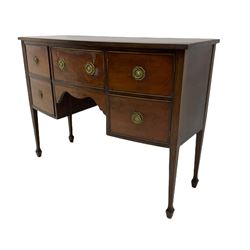 19th century mahogany bow front sideboard, fitted with two cupboards and centre drawer, on square tapering supports with spade feet