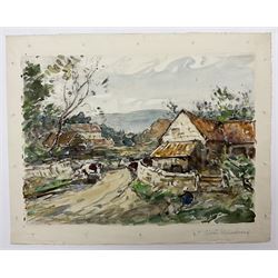 Frederic Stuart Richardson (Staithes Group 1855-1934): 'Hauling Timber above Gatcombe - Long Ashton' Somerset, set three watercolours signed in the margin, titled verso 21cm x 29cm (3) (mounted)